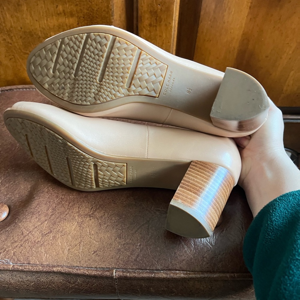Cole Haan Lacey Nude Leather Peep Toe Heels 8.5 - Picture 3 of 5